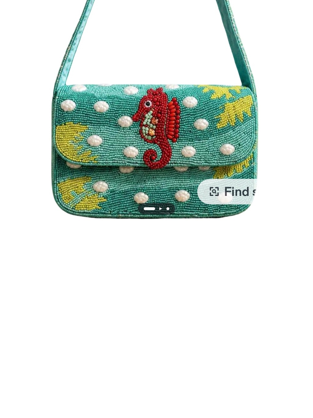 Source Unknown Teal Beaded Seahorse Shoulder Bag with Red Accent
